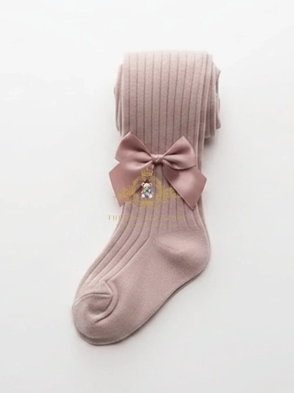 NWT Cute Little Girls Tights Children Stockings Kids Socks Satin Bow Mauve 2-4Y